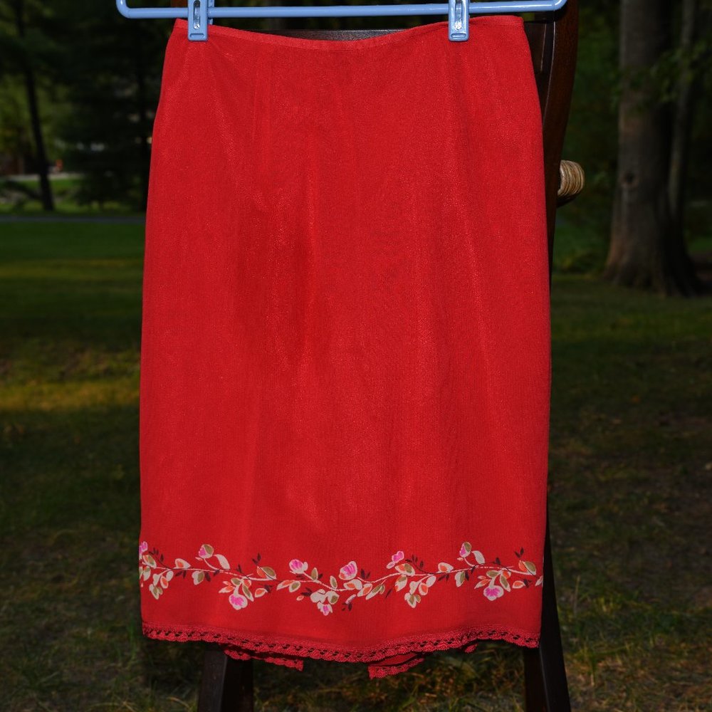 Ann Taylor Orange Silk Floral Trim Skirt